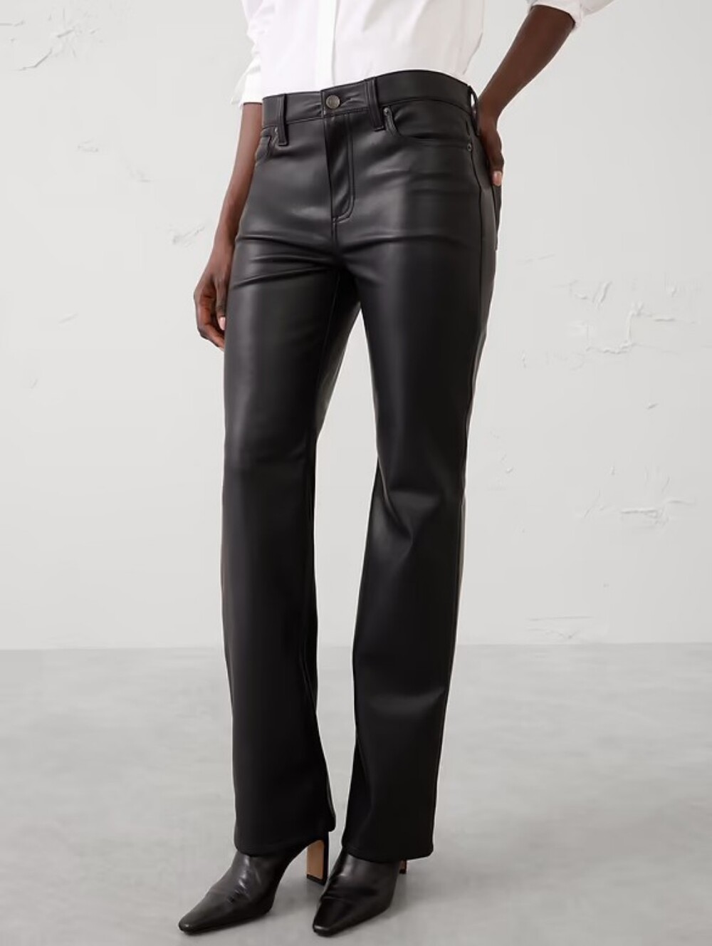 ๐จNEW BANANA REPUBLIC Black Vegan Leather Bootcut Mid-Rise Pant Pockets Sz 31/12